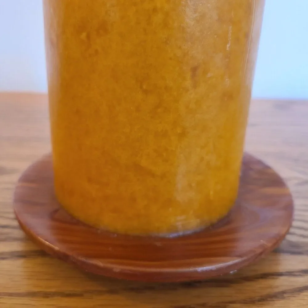 Vintage One Wick Pillar Candle With Red Cedar Wood Under-Plate Gold Amber Orange